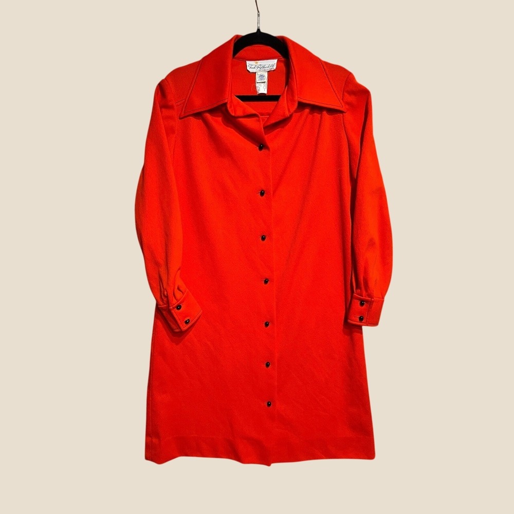Fred Rothschild 70s Vintage Dagger Collar Shift Dress Orange Red Union Made